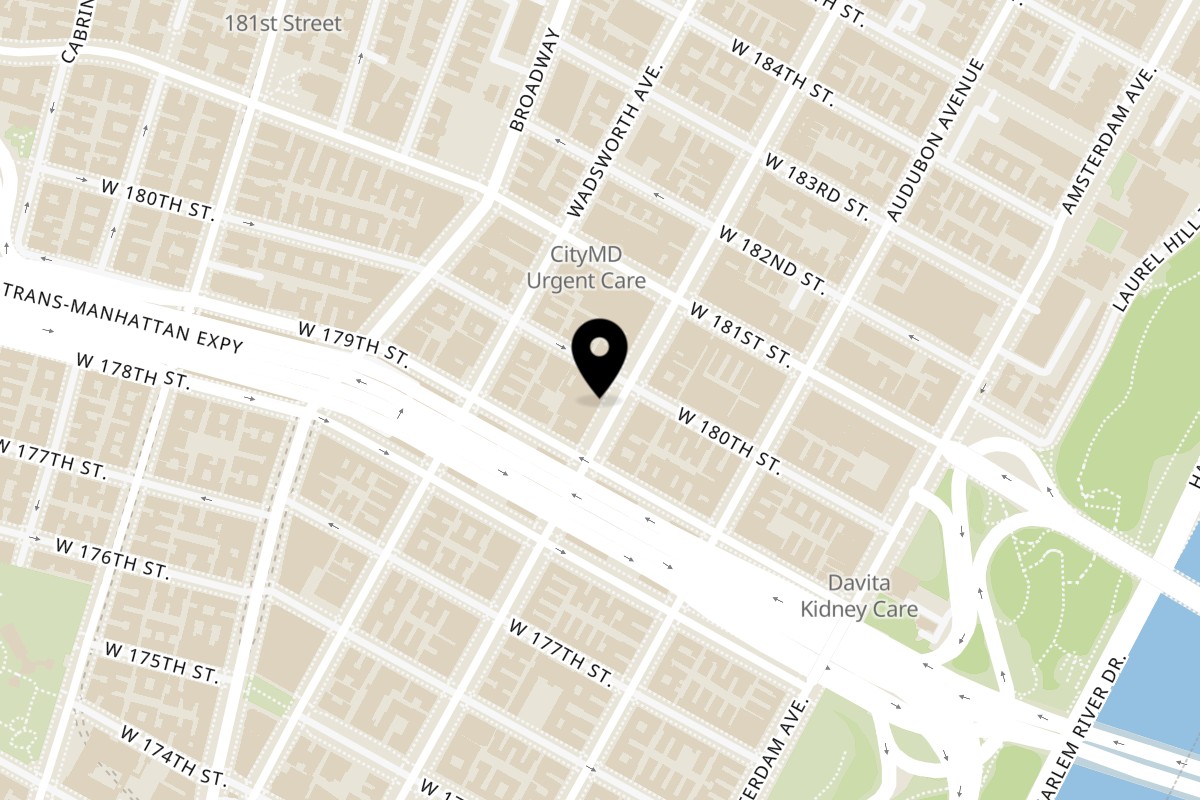 Map showing the location of Hot Slices Pizza on 1395 St Nicholas Ave in New York